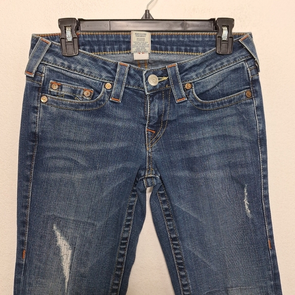 True Religion Low Rise Grunge World Tour Factory Distressed Denim Jeans Size 27 - Picture 3 of 12